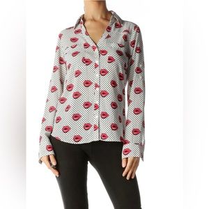 Express White Lips & Polka Dot Blouse Dz S/P